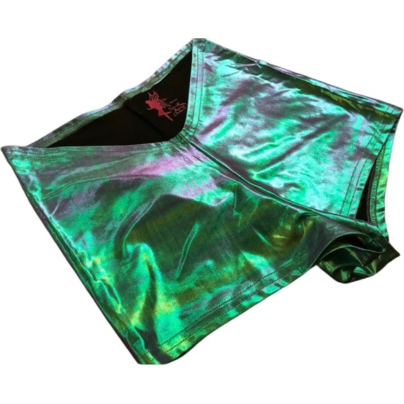 New Iridescent Green Rave Shorts - Picture 3 of 6